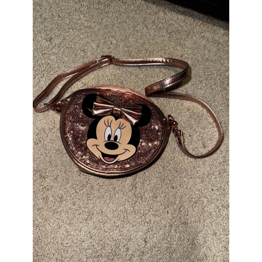 disney parks minnie mouse rose gold sequin crossbody round purse /bag